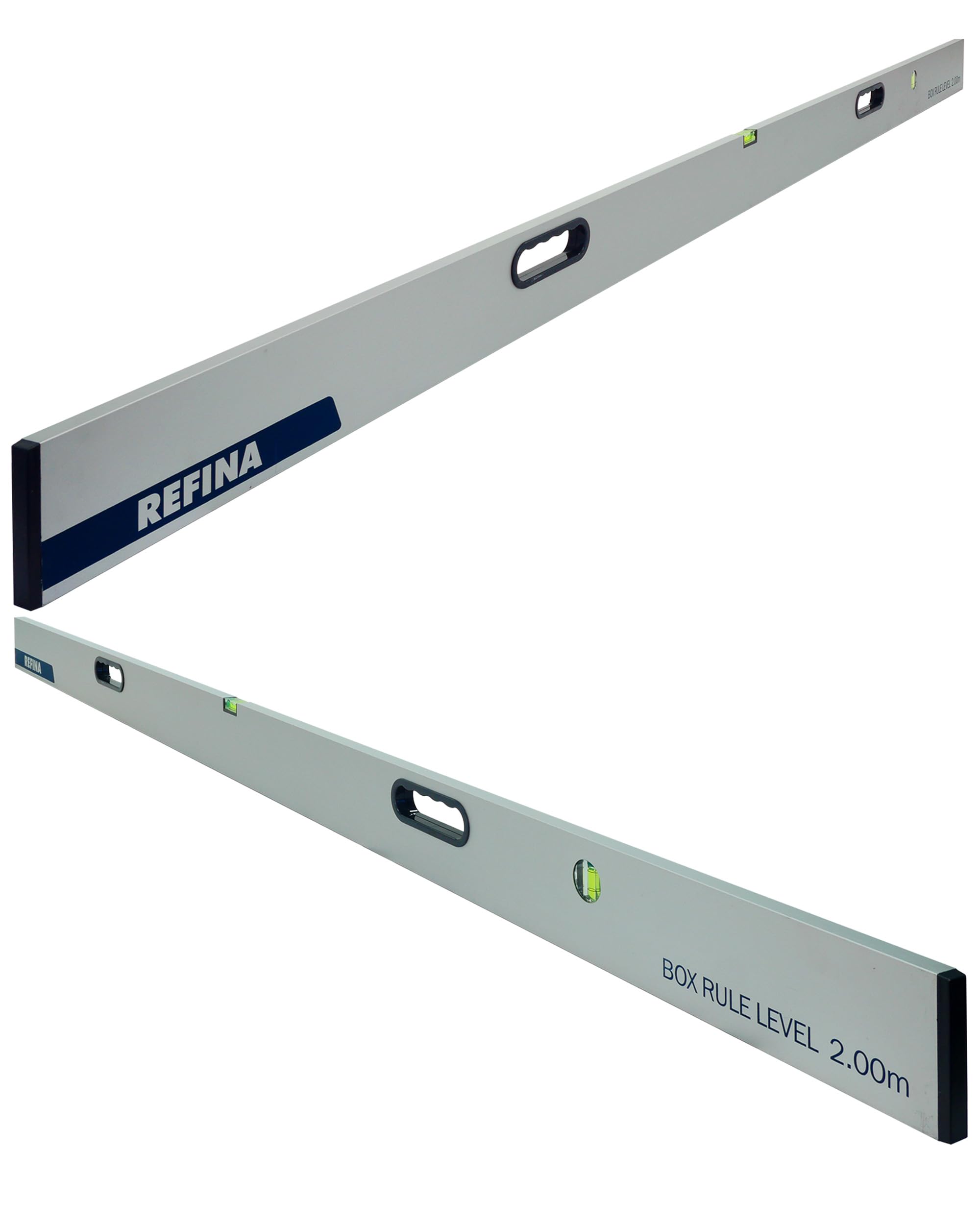 REFINA 6'7" (2.00m) Box Rule Level with 2 Handle Grips, Horizontal & Vertical Spirit Level Vials - 100 x 18mm Slim Box Section Profile for Walls & Floors - Lightweight & Durable Aluminium Construction