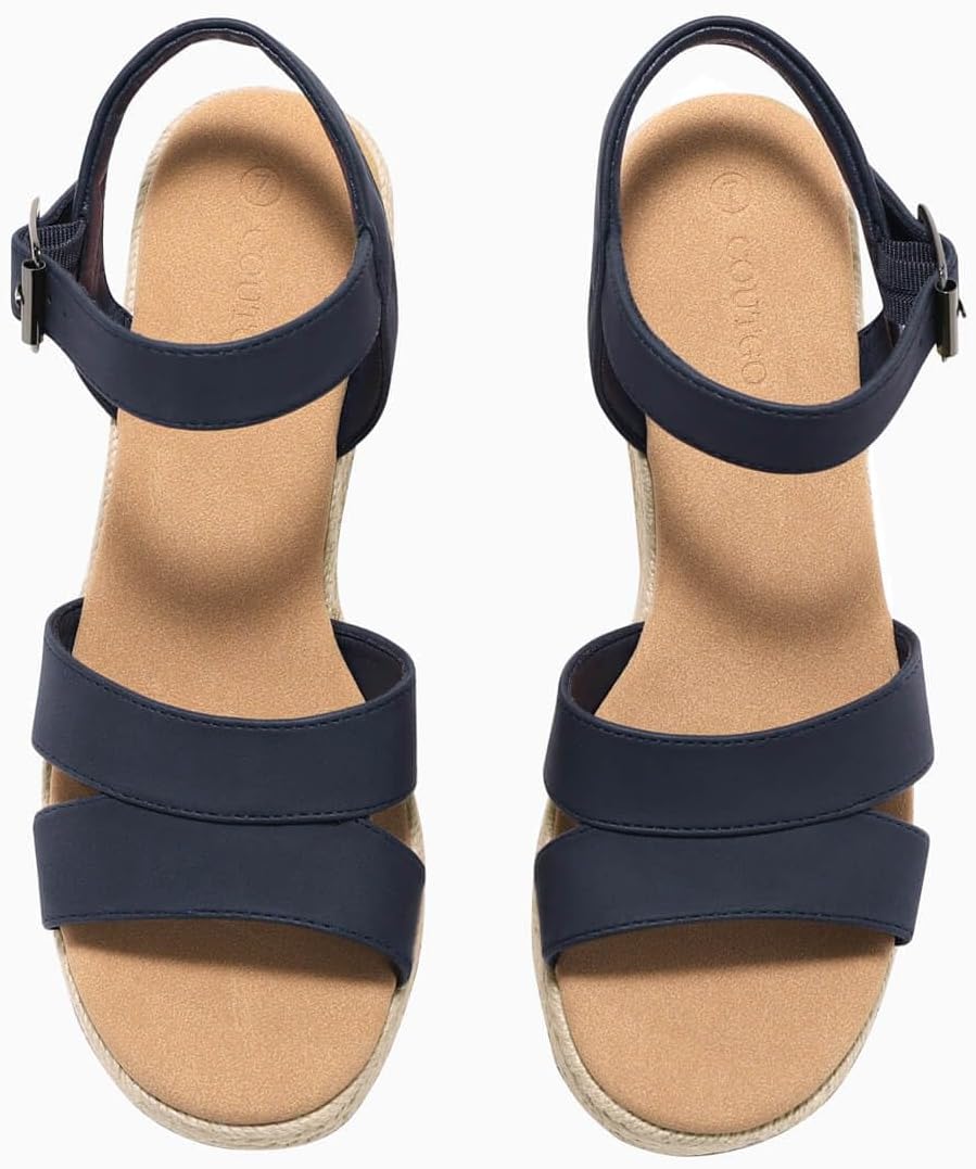 Coutgo Womens Wedge Platform Sandals Espadrille Heels Open Toe Buckle Ankle Strap Summer Shoes - Image 5
