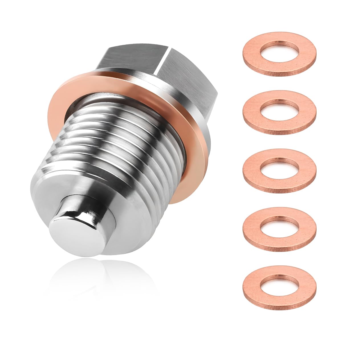 Magnetic Oil Drain Plug, M18×1.5 Aluminum Engine Drain Nut Bolt Kit with 5 Copper Gaskets, Anti-Leakage Sump Plug Screw Replacement for Cars Trucks Motorcycles Boats-image-33