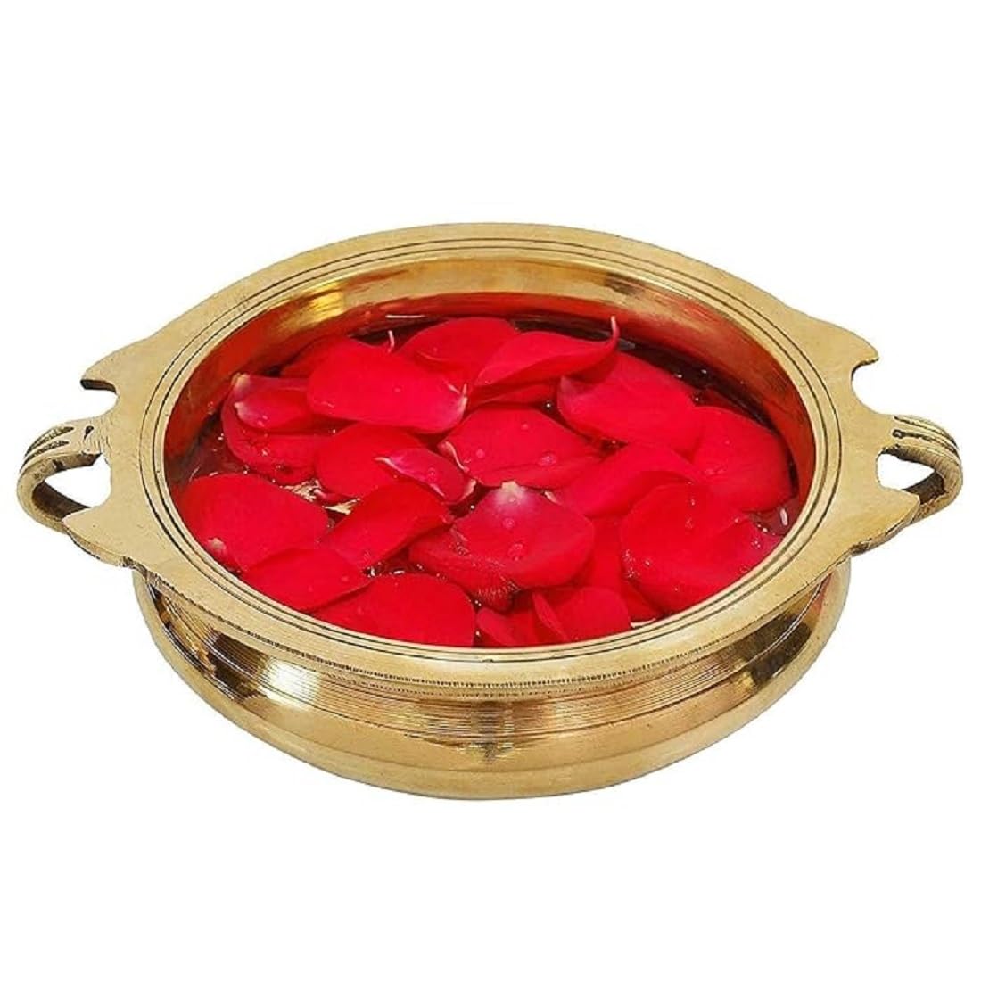 Denique Brass Urli Decorative Gangal/Gangalam Bowl for Flowers and Candles Floating Bowl Home Pooja mandir Decor Center Table Showpiece,4.25 Inch-image-4