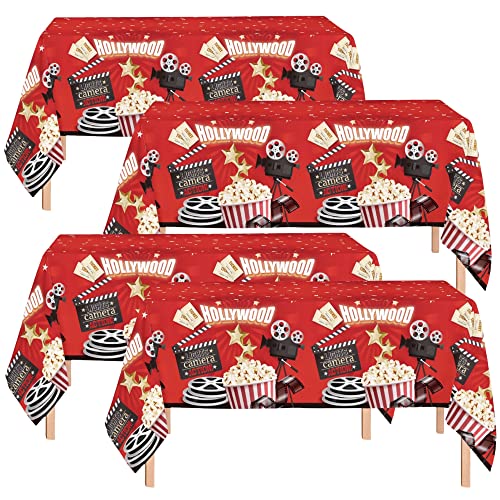 Oojami 4 Pack Table Cover Movie Night Theme Tablecloth Large Size 54" x 108" Ideal for Movie Night Themed Party Table Cover Party Supplies