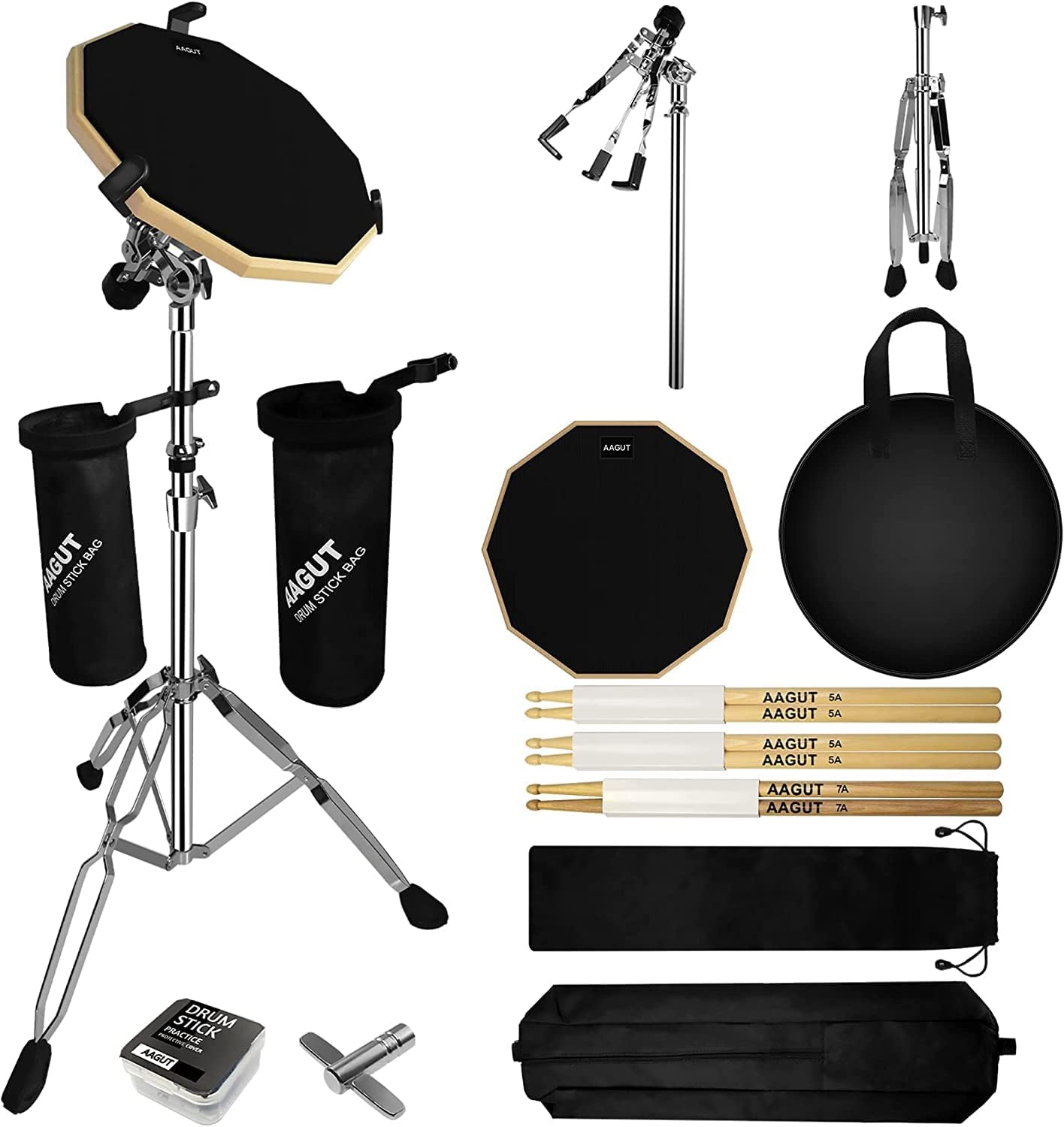 AAGUT Drum Practice Pad Kit with Snare Drum Stand Set for