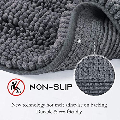 Nicetown Grey Bathroom Rug Sets, Extra Thick Bath Rugs For Bathroom, Anti-Slip Soft Plush Chenille Shaggy Bath Mats, Living Room Bedroom Mats, Water Absorbent Floor Carpets (20 X 32 Plus 17 X 24) #TOP5