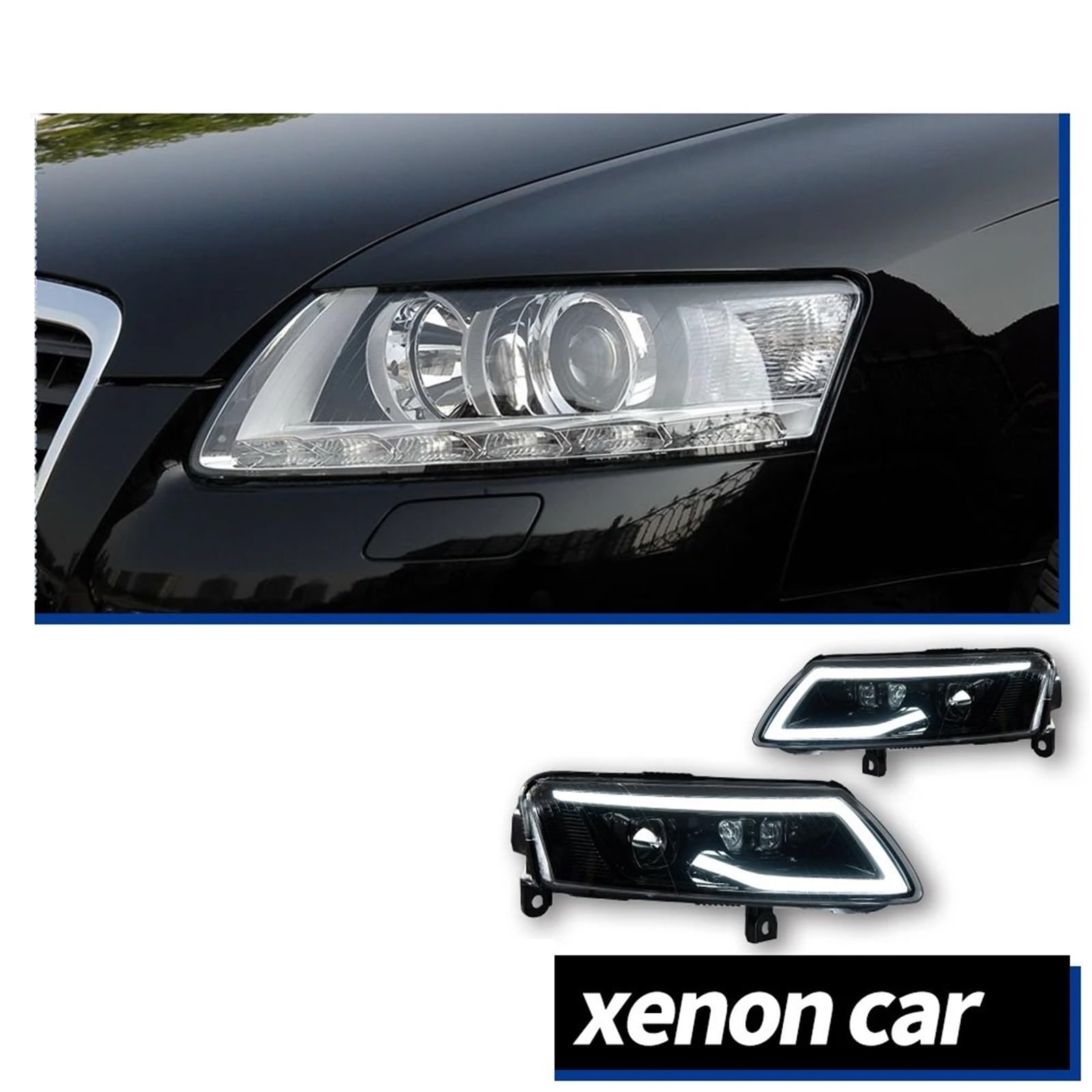Faro Anteriore per Audi A6 C6 2004-2011 A6L DRL Indicatore di direzione Fascio Luminoso Angel Eye Proiettore Lente Faro Anteriore Gruppo Faro Auto (Guida a Destra)