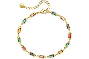 18K Gold Square Crystal Charm Bracelet