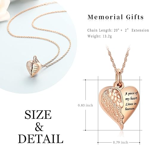 Miniatura 9 de shajwo Collar de urna de corazón para cenizas para mujer, colgante conmemorativo de ala de ángel, recuerdo de piedra natal