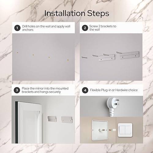 Miniatura 8 de Espejo de baño LED de 40 x 30 pulgadas con luces, marco de aluminio negro, antivaho, atenuación continua, espejo de tocador inteligente de 3 colores