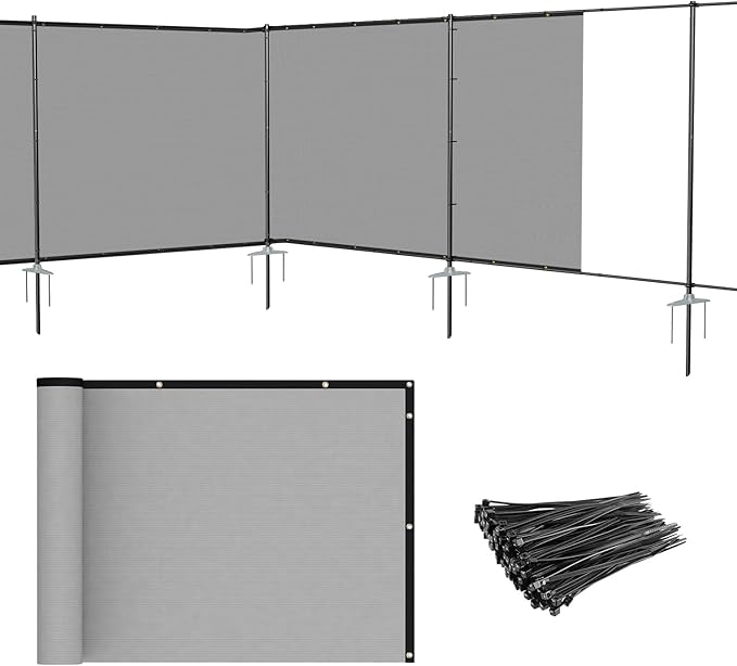 PATIO Outdoor Privacy Fence 5'x24' with Iron Poles Rails Dog Fencing for Patio