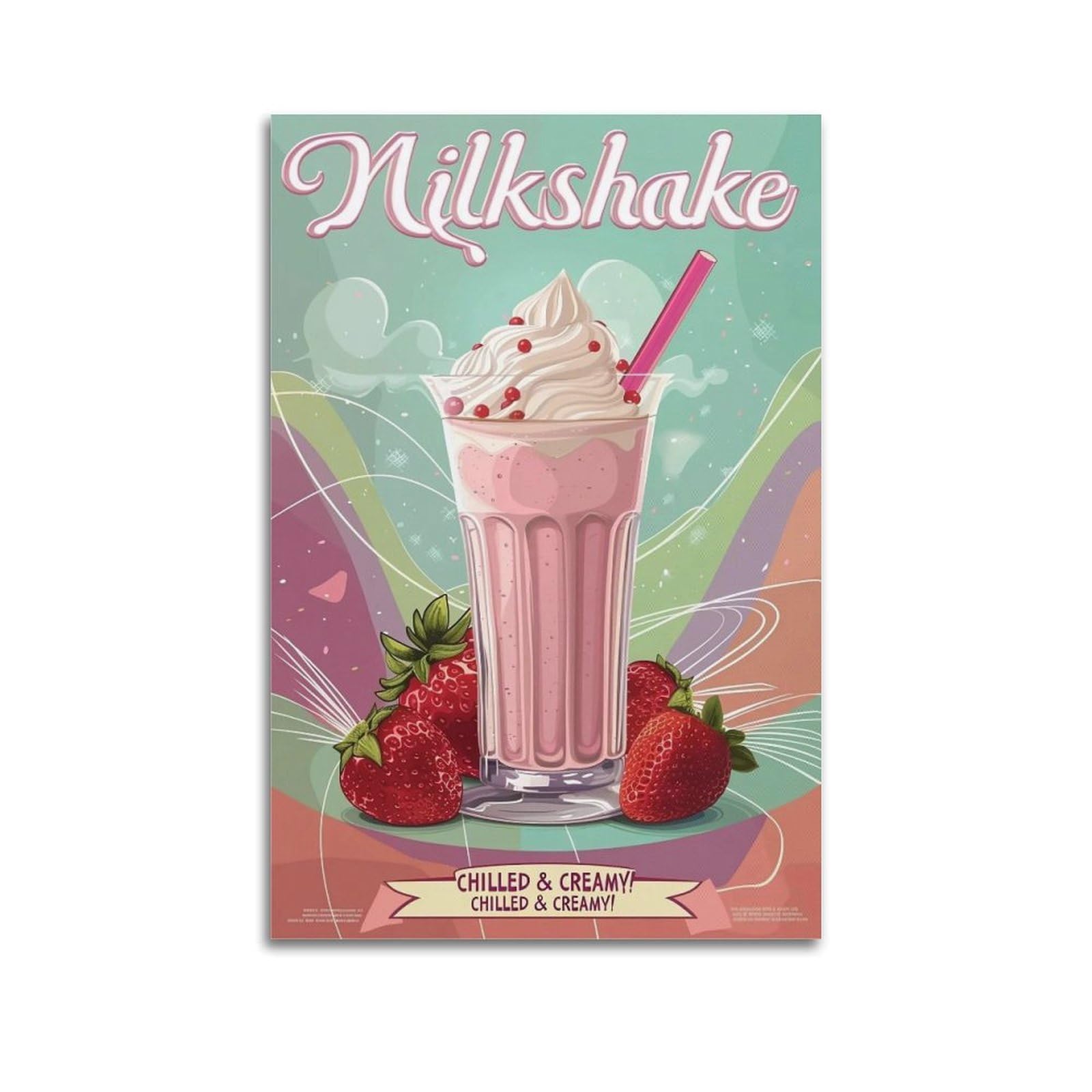 HUERYRYHY Chilled Creamy Strawberry Milkshake Poster Aesthetic Wall Art Painting Decor Vintage Canvas for Living Room Bed Room 20x30inch(50x75cm) Unframe-style