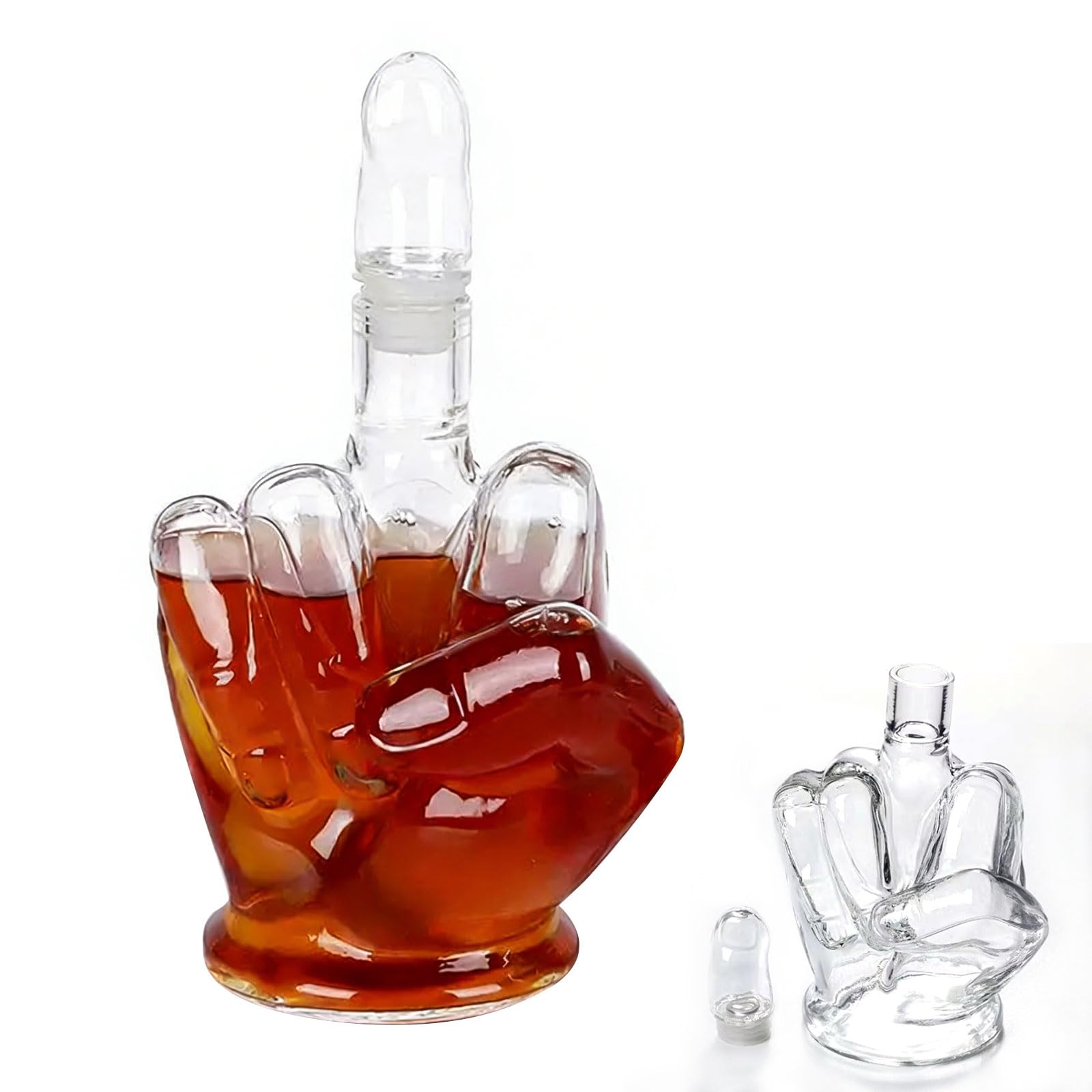 The Finger Glass Spirit Decanter 1 Litre Whiskey Decanter Bottle Novelty Flask with Stopper- Art Statue,3D Middle Finger Whiskey Wine Bottle,Funny Glass Wines Carafe Gifts for Boyfriend,Husband,Father