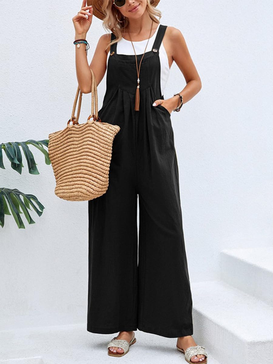 Salopette Femme Jambe Large Combinaison Pantalon Décontracté Avec Poches Ample Taille Réglables et Poches Salopette de Travail Ete Fluide chic Pantalon Large Grande Taille