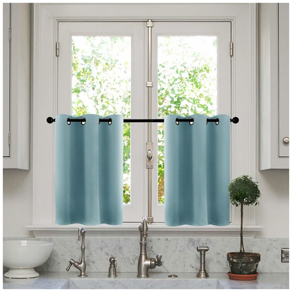 YOUCAI Kitchen Curtains Short Curtains for Small Window, Blackout Curtains for Bedroom Thermal Insulated Solid Eyelet Curtains for Living Room Blue1 86x76cm(1 Panel)