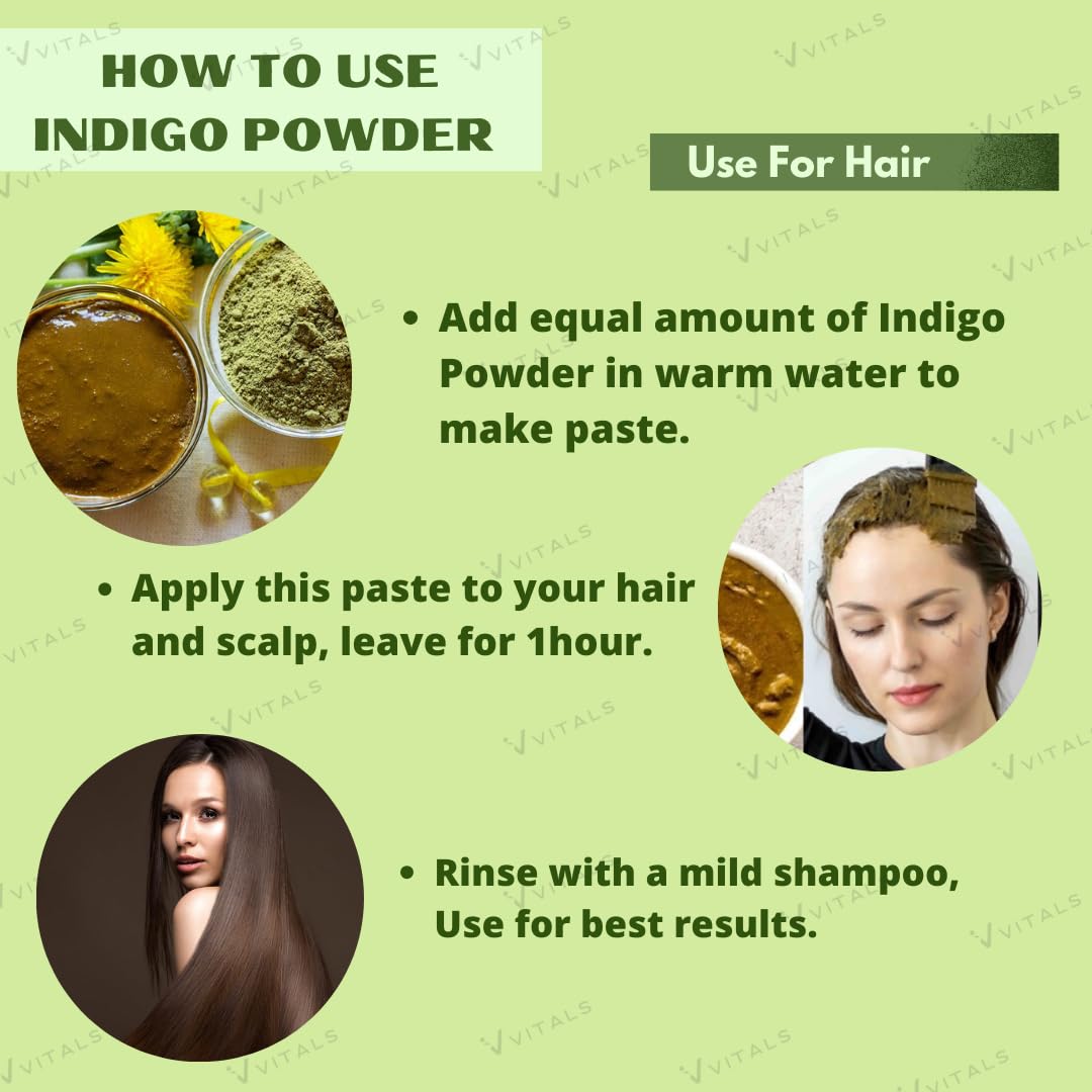 Vvitals Indigo Powder Organic For Hair - 200gm - Indica For Natural Color, 100% natural, No added preservatives 3