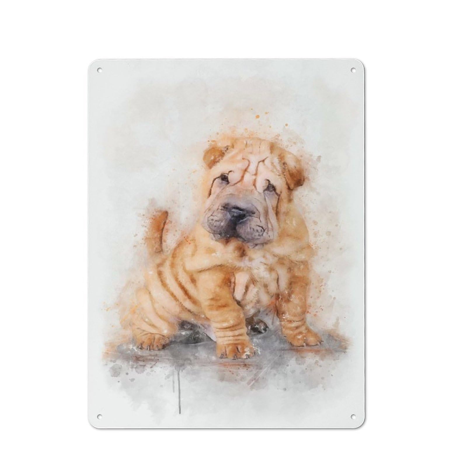 Junmoney Style-16 Nostalgic Shar Pei Puppy Watercolor Metal Wall Sign 40X30cm, Classic Pub Decor For Bar, Kitchen, Garage Or Games Room