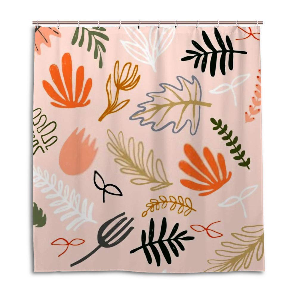 Rideau de douche anti éclaboussures polyester lavable imprimé feuilles roses