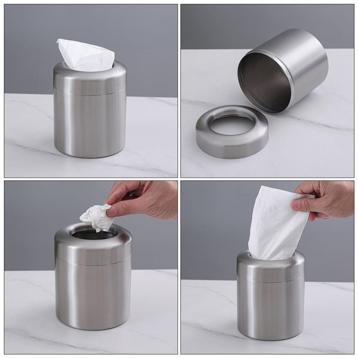 Tofficu Mini Cubo de Basura de Acero Inoxidable 304, Papelera Pequeña de Capacidad 1,5 sin Tapa, Compacta y Resistente para Oficina, Baño y Escritorio, Adecuada para Reciclaje y Uso