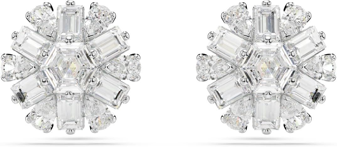 Swarovski Idyllia Stud Earrings, Mixed Cuts, Snowflake, Clear, Rhodium Finished