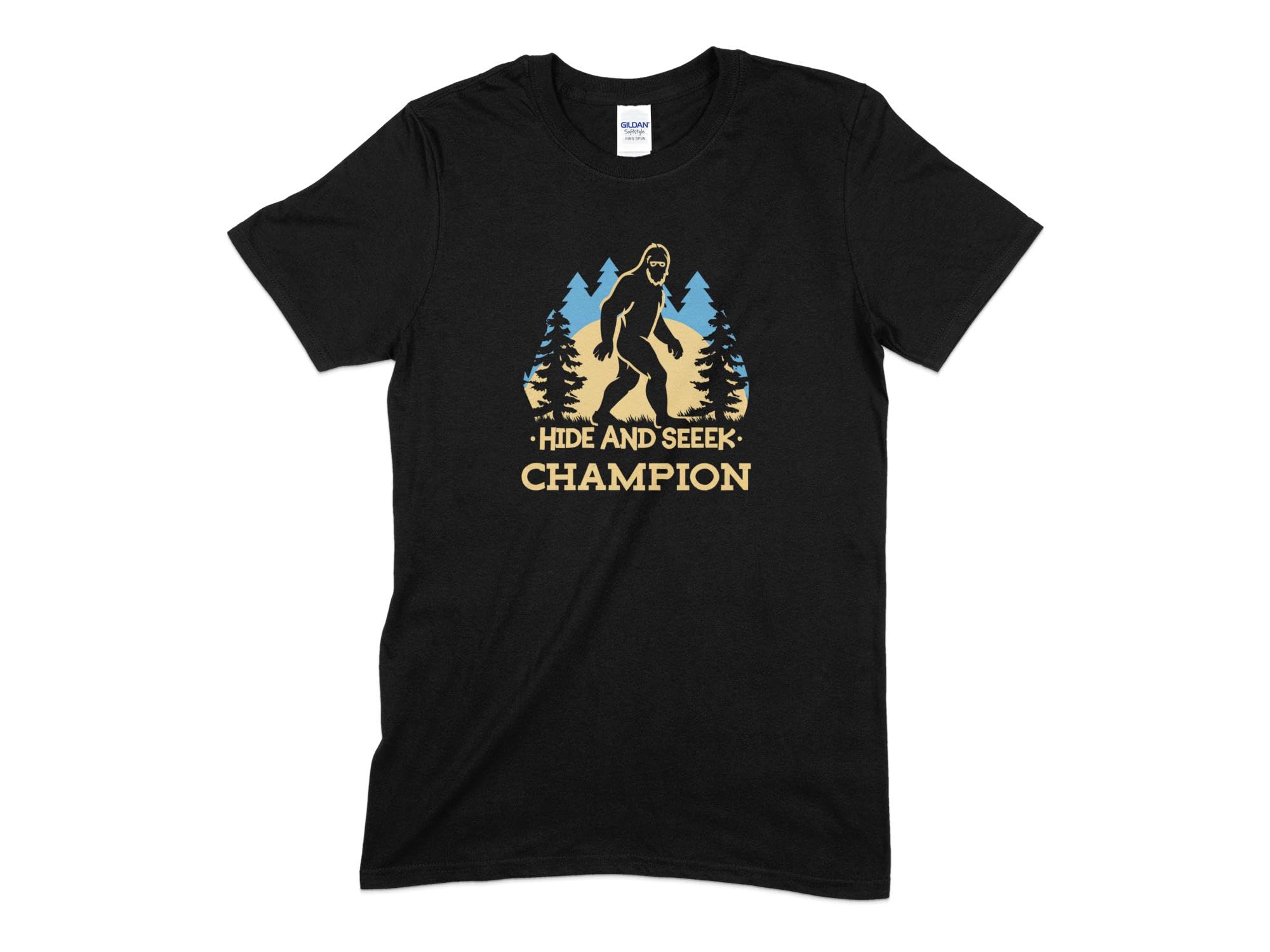 GenericBigfoot Hide and Seek Champion T-Shirt, Funny Cryptozoology Tee, Unisex Graphic Tee, Nature Explorer Shirt (Large, Black)