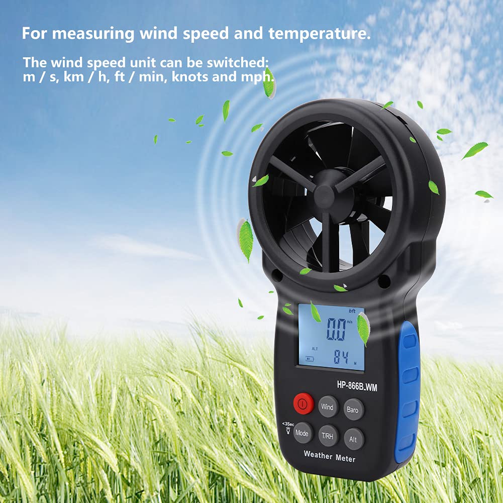 Hidyliu Anemometro Digitale 866B-WM Misuratore Portatile della velocità del per Sport All'aria Aperta e Monitoraggio Meteorologico Materiale ABS