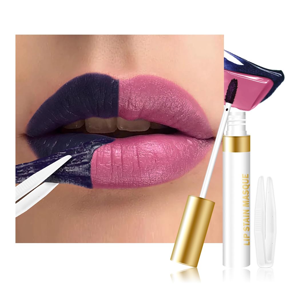 evpct Rose Peel Off Lip Stain Tints with Tweezer, Matte Lipstick Lip Stain Gloss Long Lasting Waterproof for Women, Non-stick Cup Lipstick Peel Off High Pigmented 24 Hrs Original Lips Stains, 02