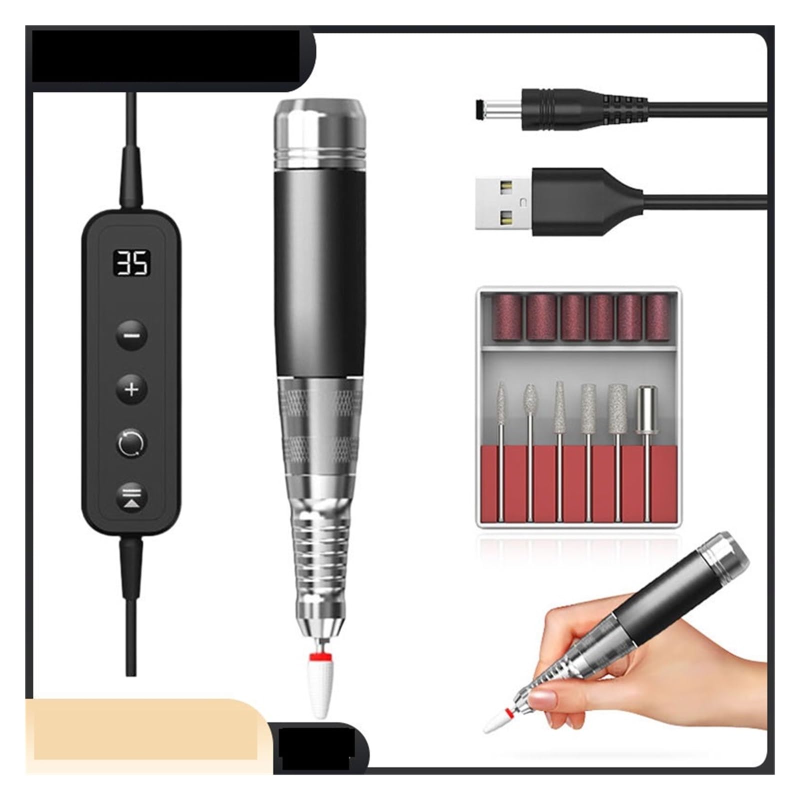 Elektryczna wiertarka do paznokci, obcinacz Manicure regulowana prędkość młynka , profesjonalny Pedicure o niskim poziomie hałasu ,Niskie wibracje(Sliver-S)