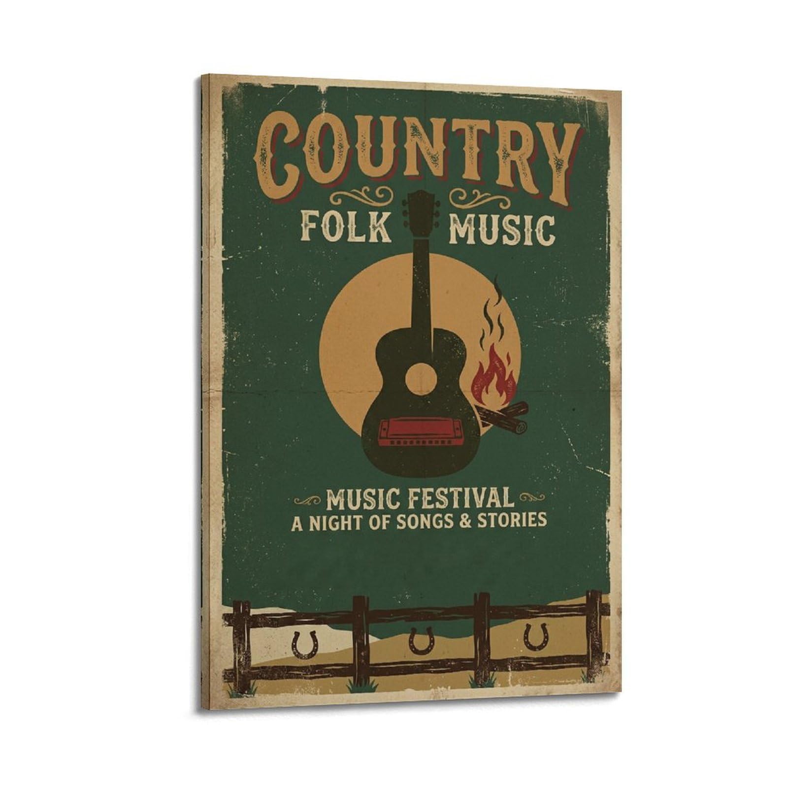 OKNGB Poster con musica folk country, con chitarra e armonica, poster decorativo da parete su tela, stampa artistica moderna, poster decorativo per camera da letto, per camera da letto (40 x 60 cm)