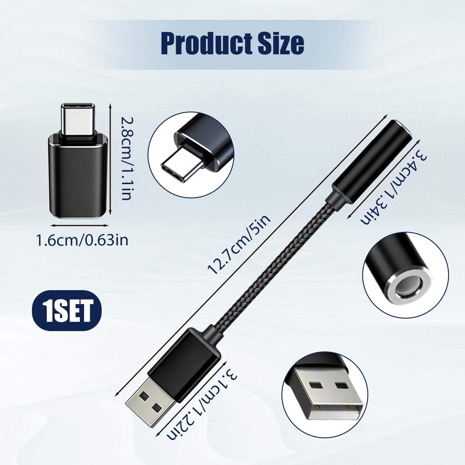 Adaptador de Audio USB a Jack 3,5mm 2 in 1, Tarjeta de Sonido Externa USB, Adaptador de Auriculares y Micrófono con Convertidor USB-B a USB-C, Plug and Play para PC Portátil Desktop - 3