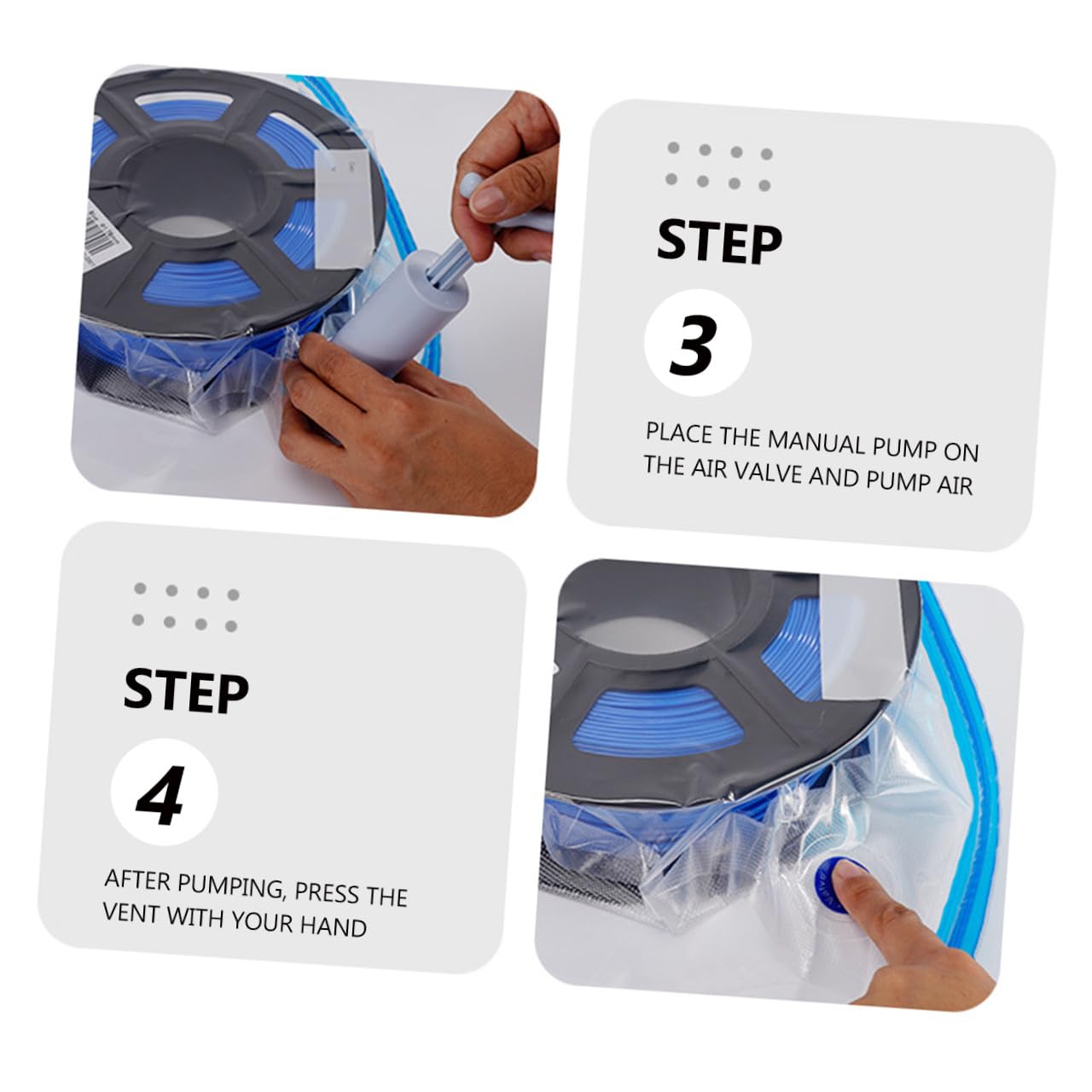 1juego Bolsas De Vacío Reutilizables Con Bomba De Compresión Para Almacenamiento De Filamentos De Impresora y Otros Consumibles Incluye Clips Secado