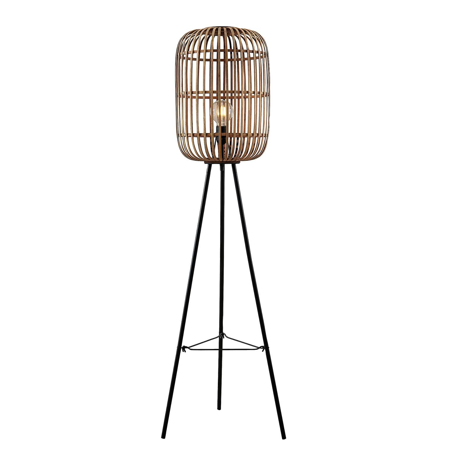 Lindby Natural, Black Canyana Floor Lamp, 139 Cm, Natural, Rattan, Tripod