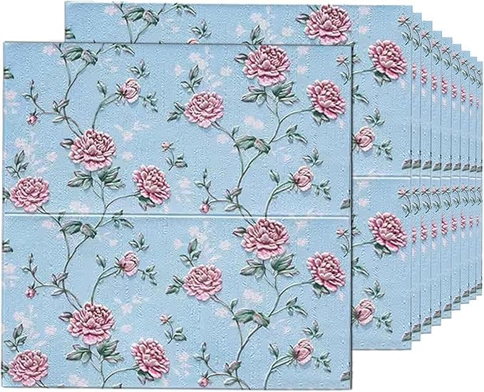 Image of CVD 3D PE Foam Self-Adhesive Wall Stickers | Blue Rose Wallpaper for Home, Hotel, Living Room, Bedroom & Cafe | DIY Decorative Panel (70 x 70 cm, Approx. 5.8 Sq. Feet, 1 Piece)