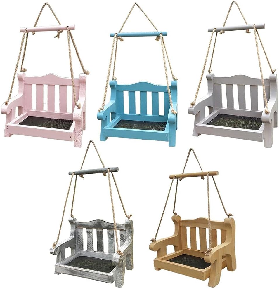Window Bird Feeder Swing Wooden Wild Bird Feeders Chair Shape Birdfeeders Birdhouse for Outside, Outdoors Hanging