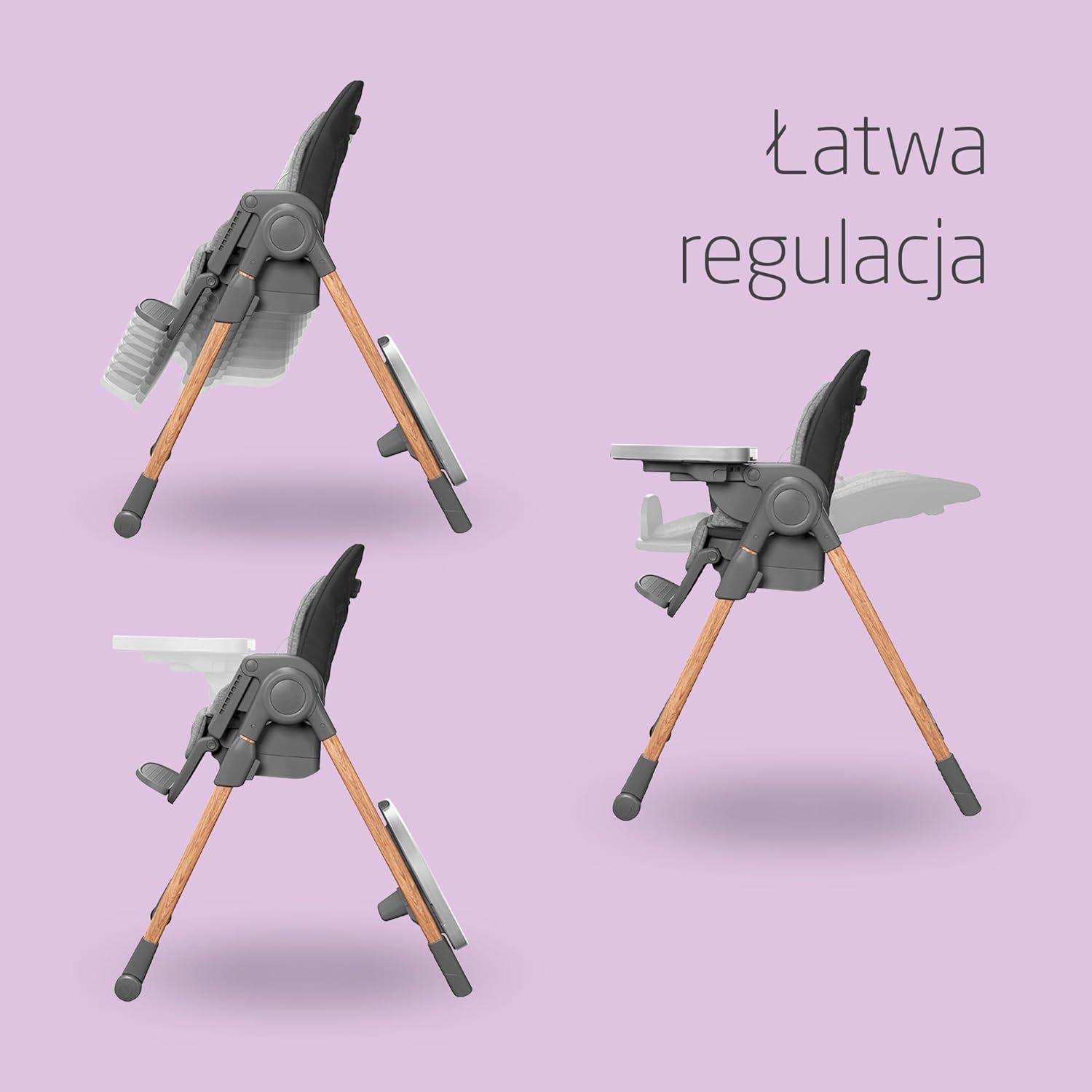 Maxi-Cosi Minla Krzesełka do Karmienia, 0–14 lat, do 60 kg, Wysokie krzesełko, 9 wysokości, 5 pozycji odchylenia, 4 pozycje tacy, Kompaktowe składanie, Regulowany podnóżek, Essential Graphite