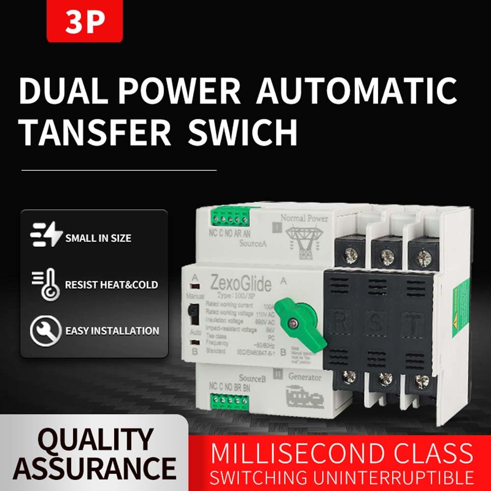 Dual Power Automatic Transfer Switch, Din Rail Mounted Power Transfer Switch (3P 110V)