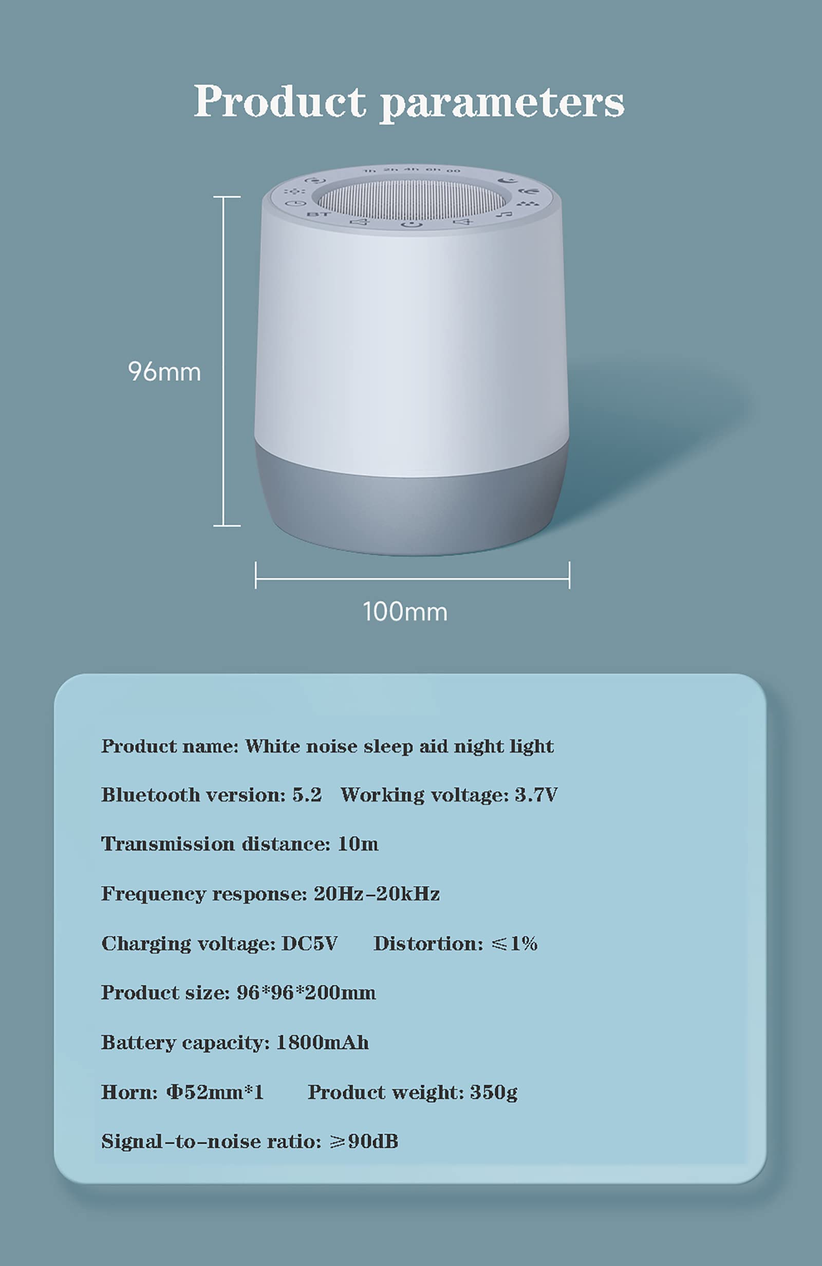 Macchina per Dormire con Rumore Bianco, 16 Suoni Naturali rilassanti, con Luce Notturna a 6 Colori e 5 Livelli di luminosità Regolabile, Suoni HiFi e 5 Timer