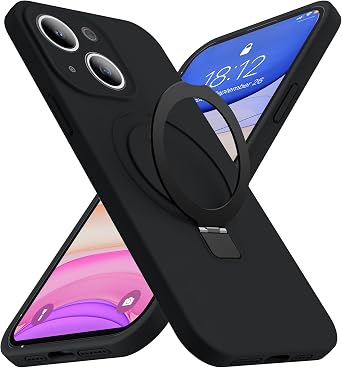 SKYLMW Designed for iPhone 13 Case with Magnetic Invisible Stand Compatible with MagSafe Military Drop Tested Shockproof Silicone iPhone 13 Phone Cases for Women Men 6.1 2021, Black