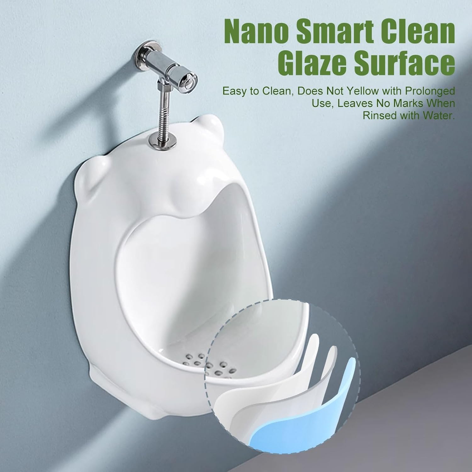 Toddler Urinal Potty Training Urinal with Push-Button Flush Valve Wall-Mounted Urinals Ceramic Material Potty Training Toilet for Boys for Use in Kindergartens(Orange,Wall Drainage)