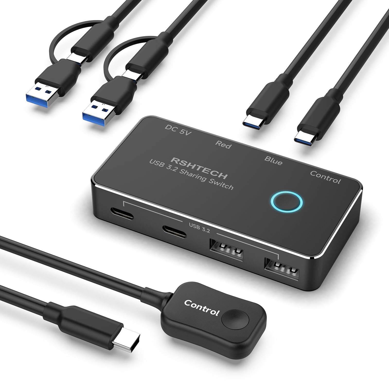 RSHTECH 10Gbps USB 3.2 Switch, 2 In 4 Output USB-C Switcher for 2 PCs Sharing 4 USB Port (2C+2A), USB3 Splitter with 4ft Cables and Desktop Controller for Keyboard, Mouse, Printer and More-image-43