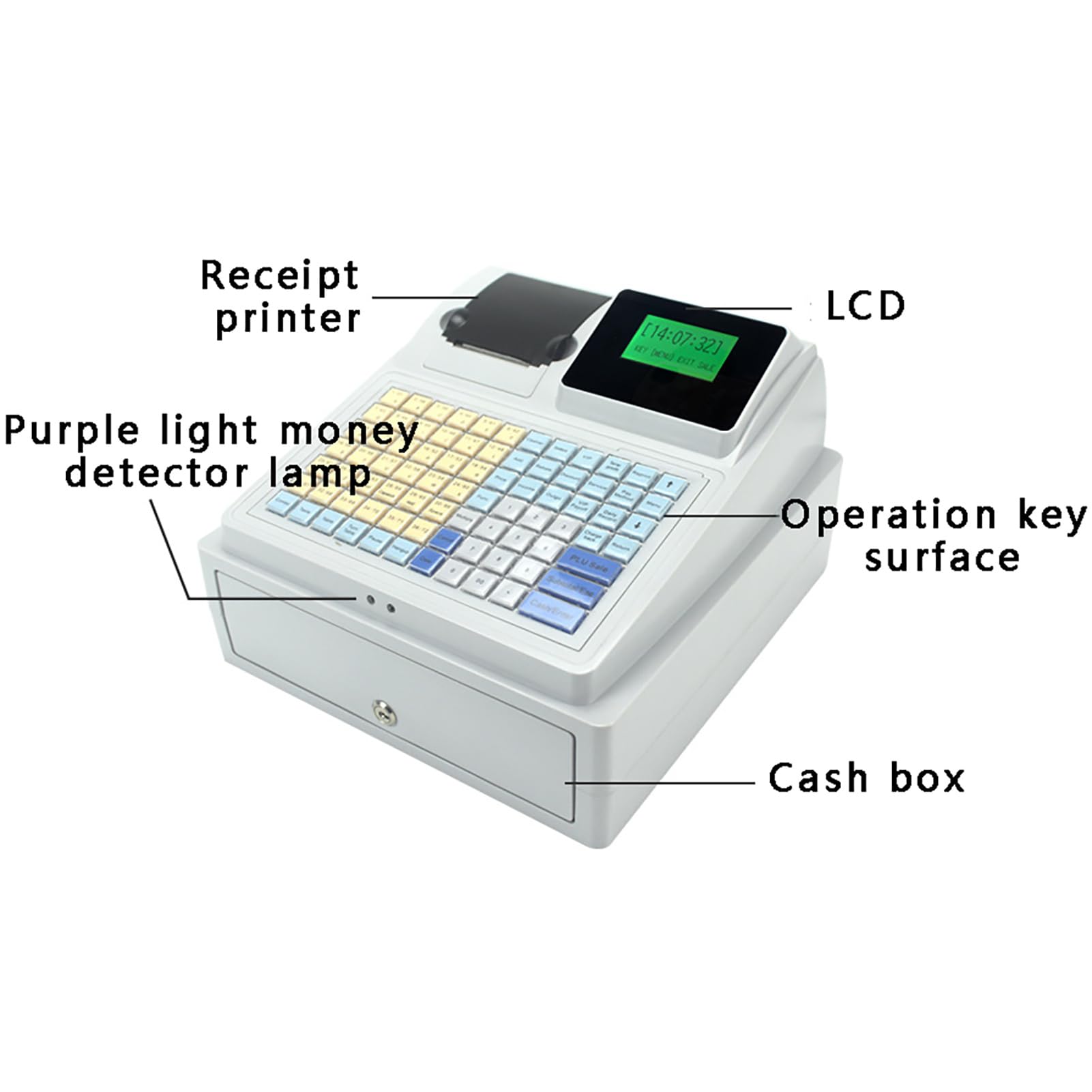 Elektroniczna kasa fiskalna systemu POS z szufladą, drukarką termiczną i cyfrowym wyświetlaczem LED, 81 klawiszy dla małych firm