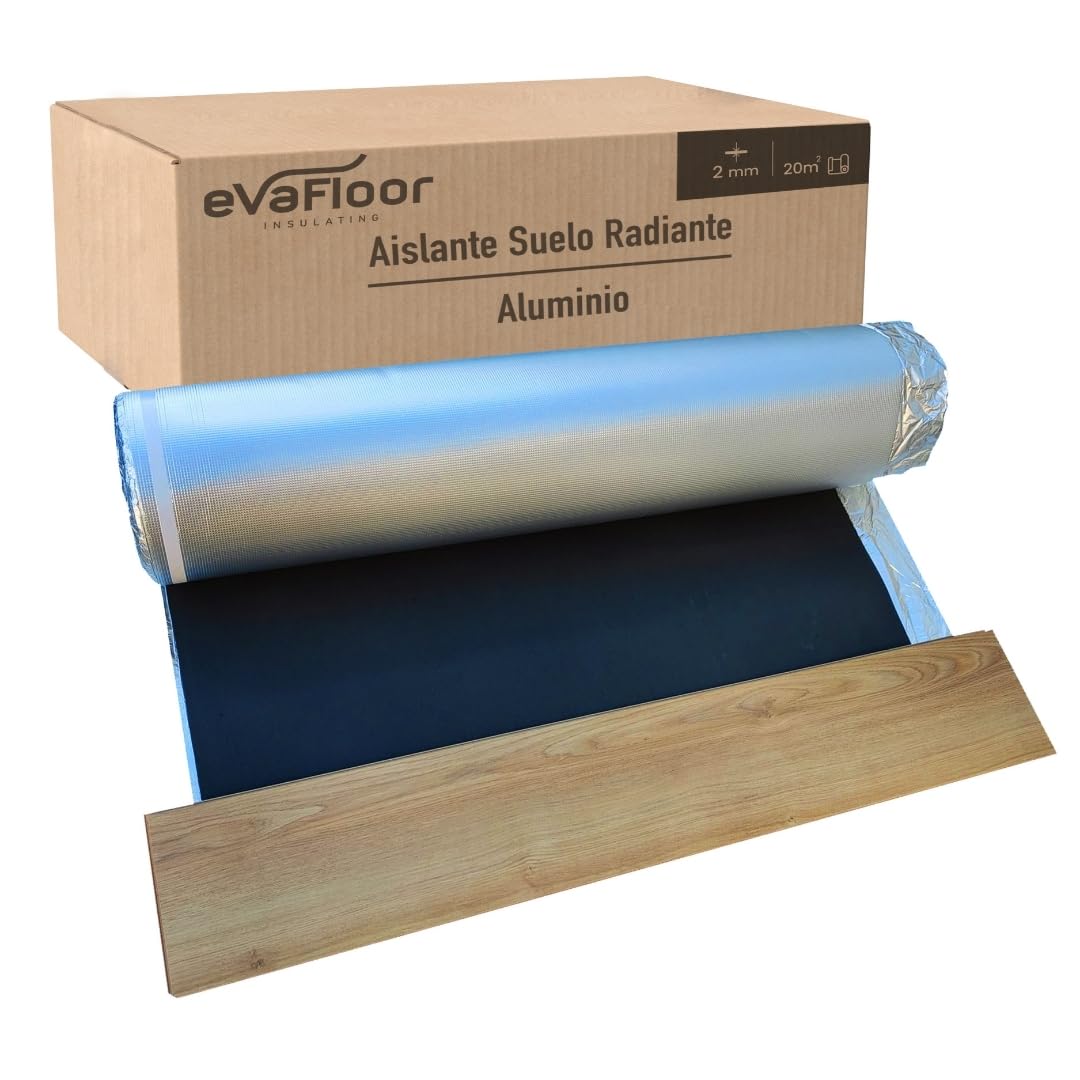 Pack 2 Aislante Suelo Laminado Radiante Aluminio 1x20 metros | Base Aislante Suelo Laminado | Fabricado con Base de Eva 2mm + Lámina Aluminio | Incluye Adhesivo