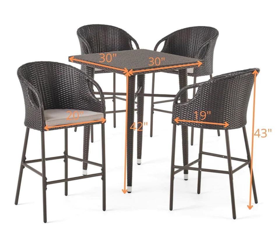 Image of OUTLIVING Patio Rattan Wicker Counter Height Square Bar Table With 4 Chairs and Cushion | Multipurpose 4 Seater Outdoor Bar Set Furniture for Backyard, Garden, Balcony, Poolside, and Courtyard (Brown)