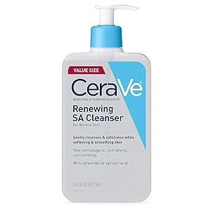 CeraVe Renewing Salicylic Acid Cleanser, Formulated With Hyaluronic Acid, Niacinamide, & Ceramides, Gentle BHA Exfoliating Face Wash Smooths & Softens Skin, Non Comedogenic & Fragrance Free, 16 Ounce