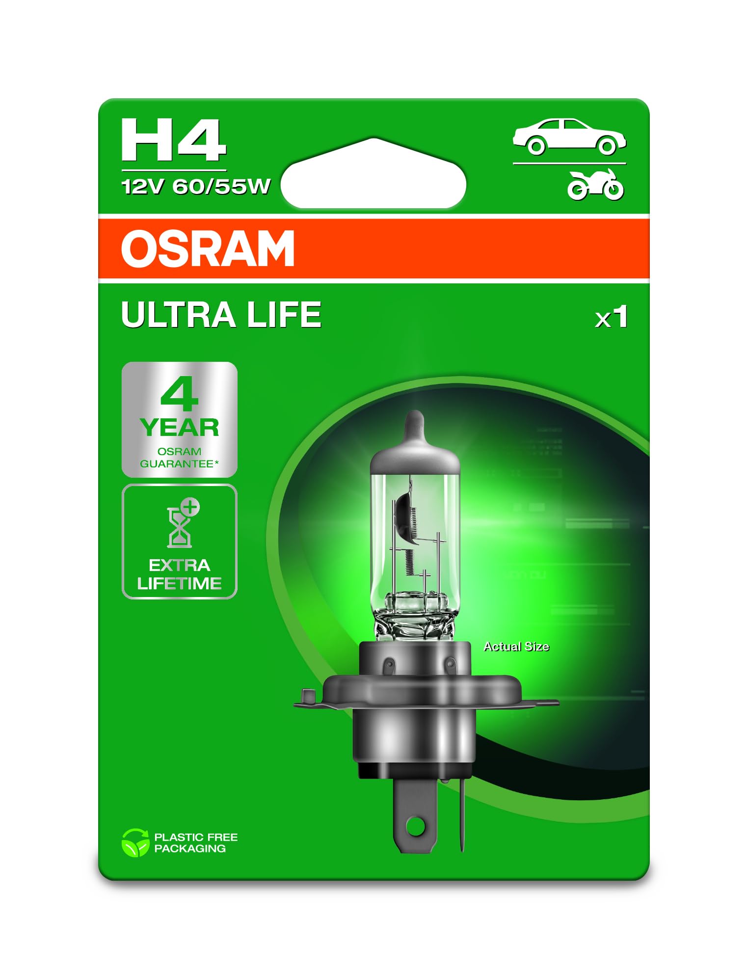 OSRAM ULTRA LIFE, H4, lampada per fari alogena, blister singolo (1 lampada)