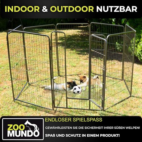 zoomundo Welpenauslauf 100cm hoch XL Laufgitter Tierlaufstall Welpenkäfig Absperrgitter Freilaufgehege Welpenzaun 8-Eck - Black Edition