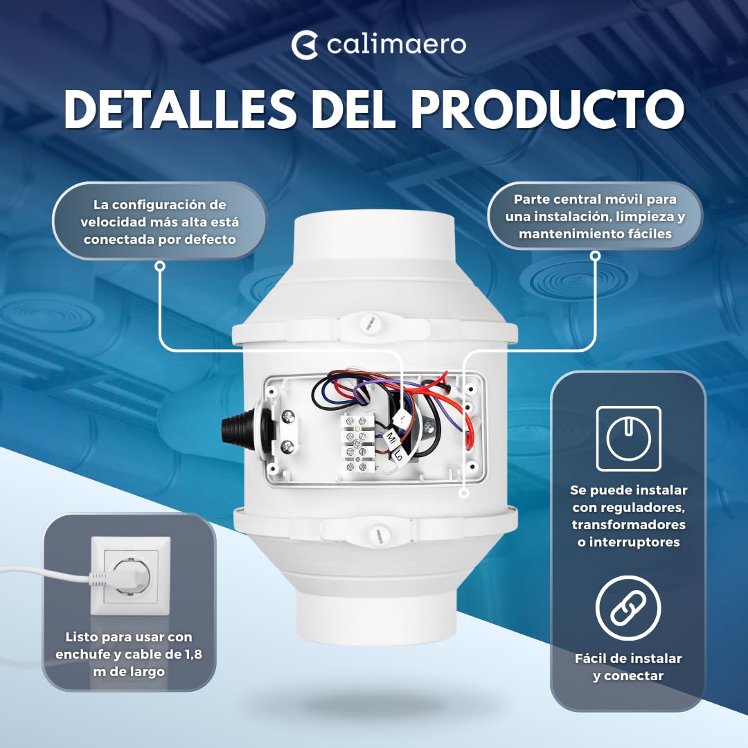 CALIFLOW Extractor de Aire 125 mm Potente en Línea Extractor | HEPA filtro de carbón activado 3 etapas máximo 280 m³/h, 36 vatios / 56 dB a prueba de chorros