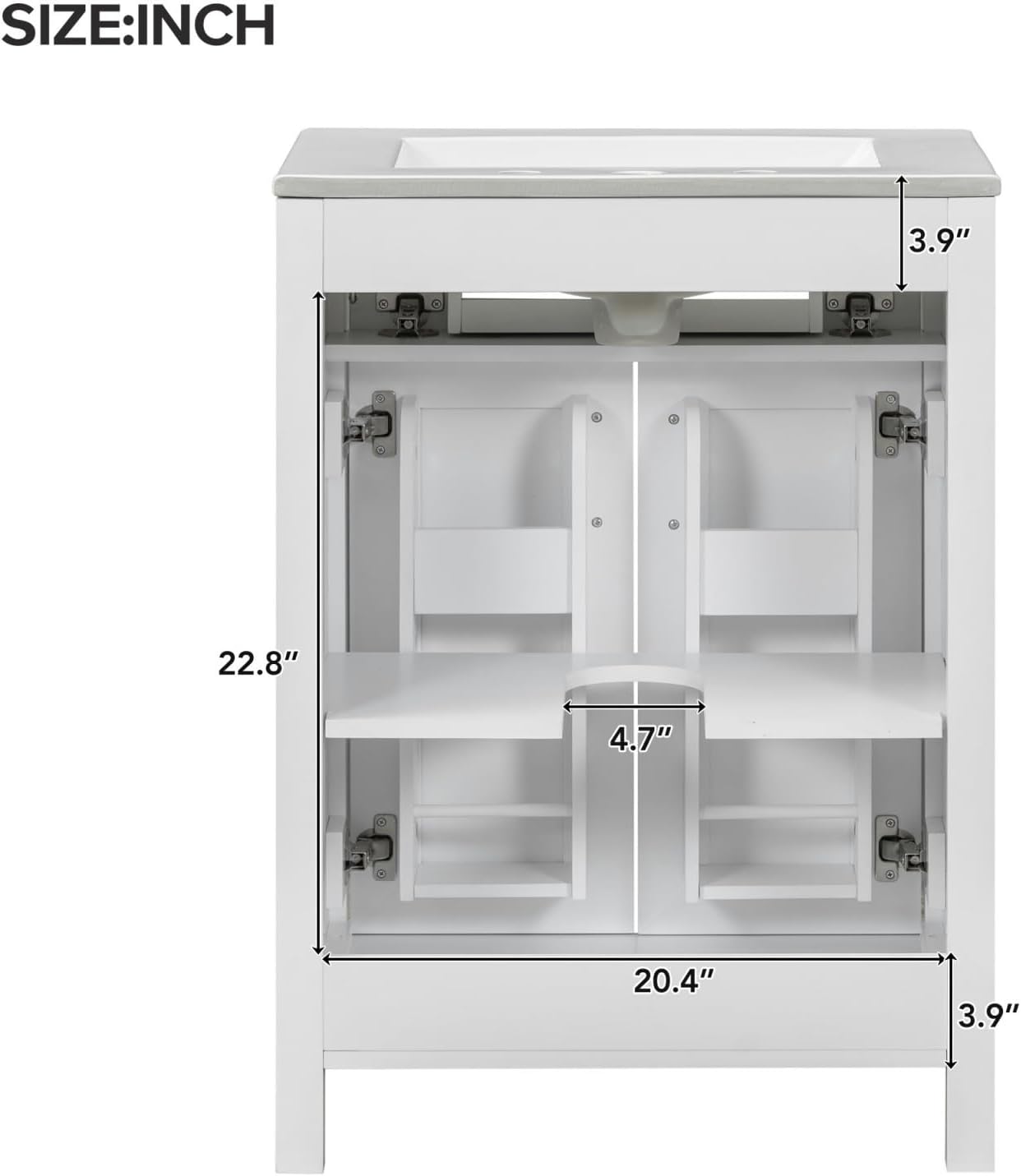 24" Bathroom Vanity Combo with Ceramic Sink, Luxurious Space-Saving Vanity - W24*D18*H34 inch, 2 Soft-Close Doors