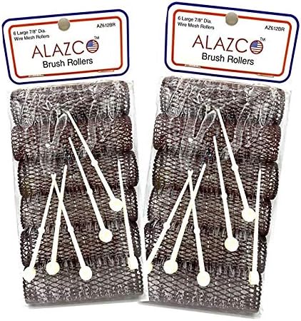 12 pc Vintage Style Hair Rollers BRUSH ROLLERS & 12 PINS - Mesh Hair Curlers with Bristles 3"x 7/8" (12 Large Rollers & Pins)