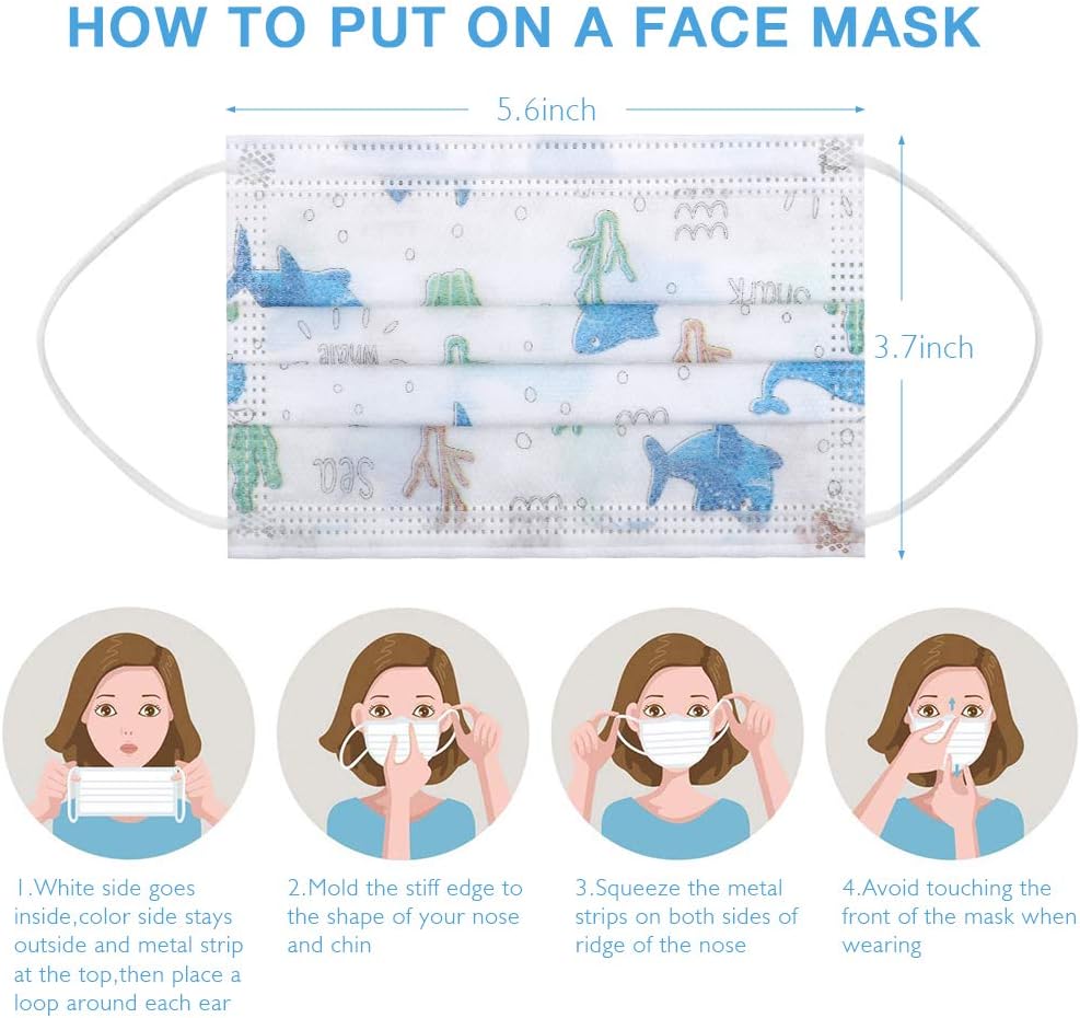Children Disposable Face Mask - 50Pcs Comfortable Disposable Face Mask for Kids, 3Ply Filter Protective Safety Mask Suitable for Boys, Girls (Ocean)