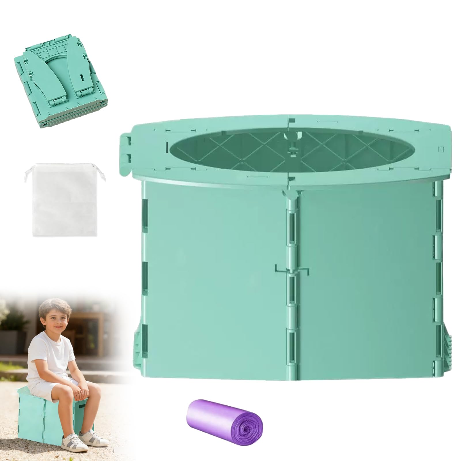 Faltbares Töpfchen für Kinder, Klapptoilette Töpfchen für Unterwegs, Reisetoilette Kinder Faltbar, Reise Töpfchen Faltbar mit Aufbewahrungstasche, für Kinder 12-36 Monate