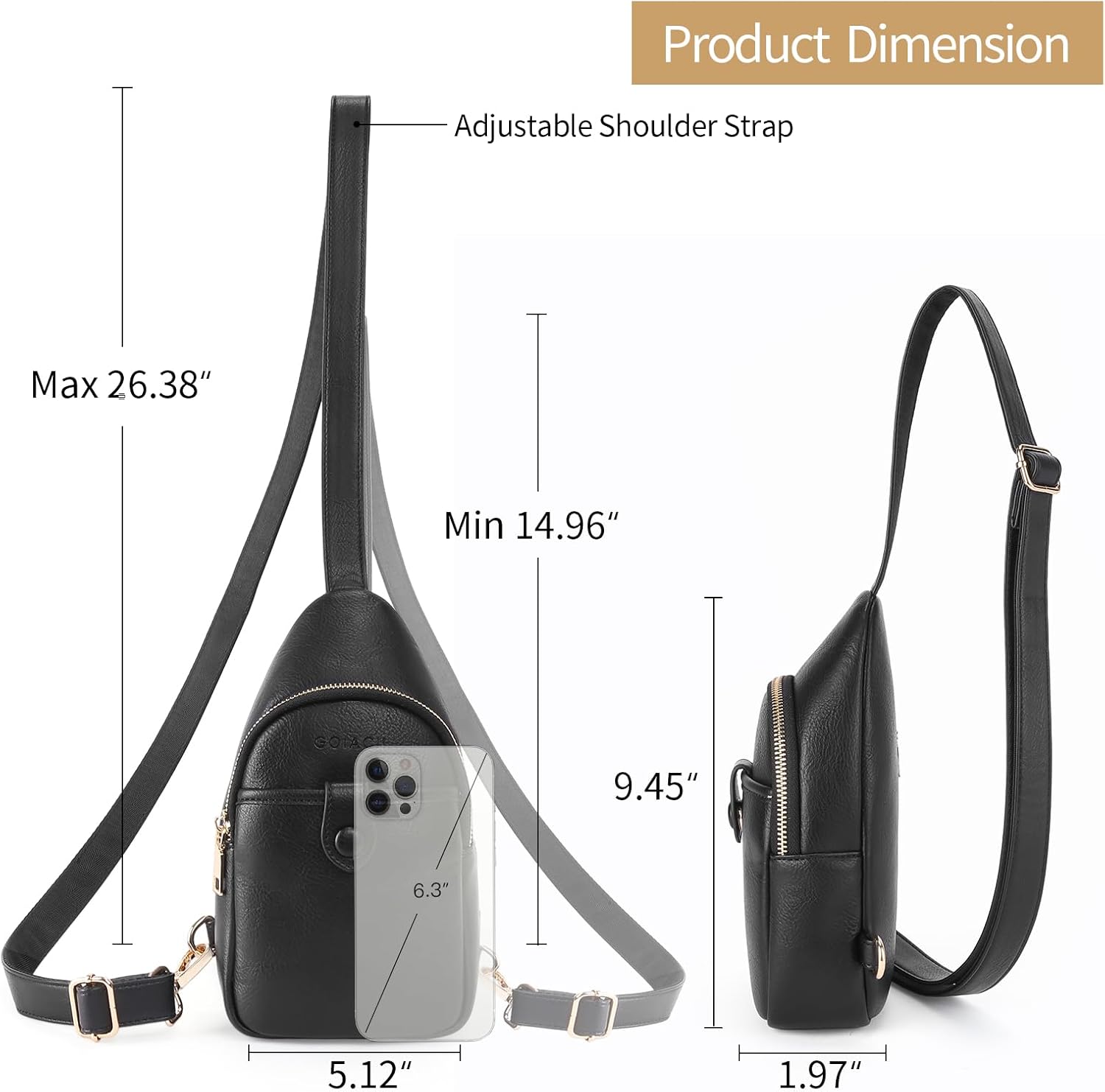 GOIACII Small Sling Bag for Women Vegan Leather Fanny Pack Chest Crossbody Bags Purse with Adjustable Strap
