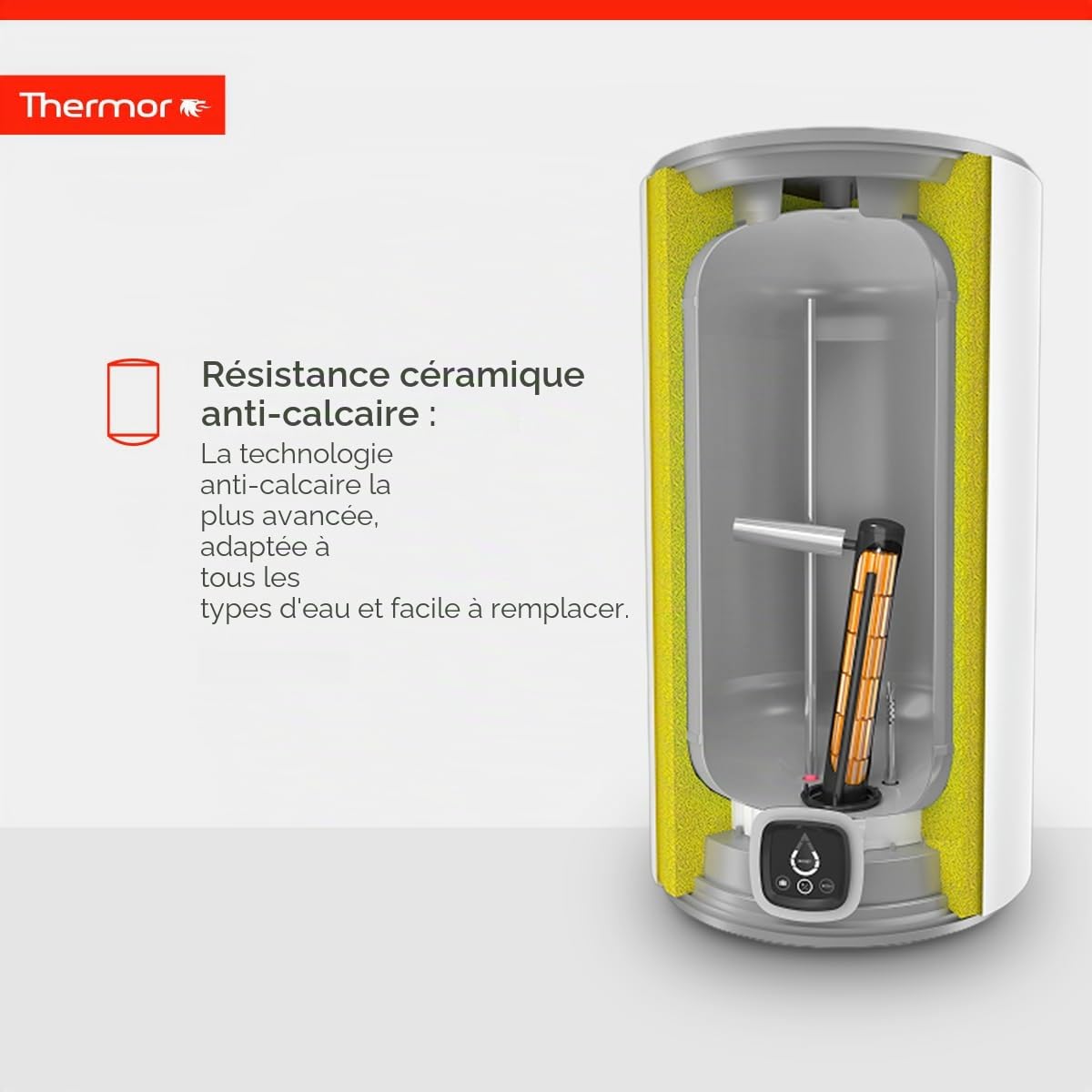 Thermor Chauffe-eau électrique céramique numérique 100 l, 1800 W, céramique anticalcaire, installation facile, classe d'efficacité énergétique B
